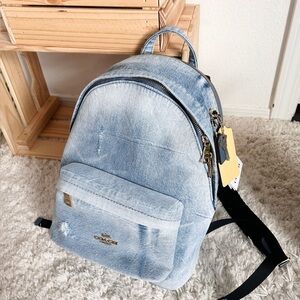NWT💛Coach Taylor Small Backpack In Loved Denim with Charm CEF27 Fit 13" Laptop